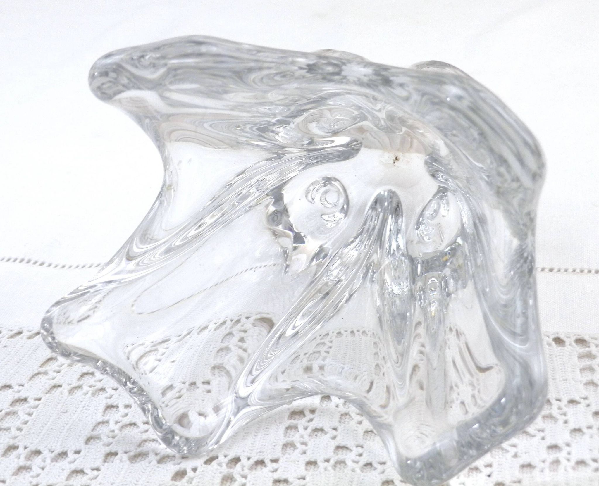 French vase, clear crystal glass, fluid organic shapes