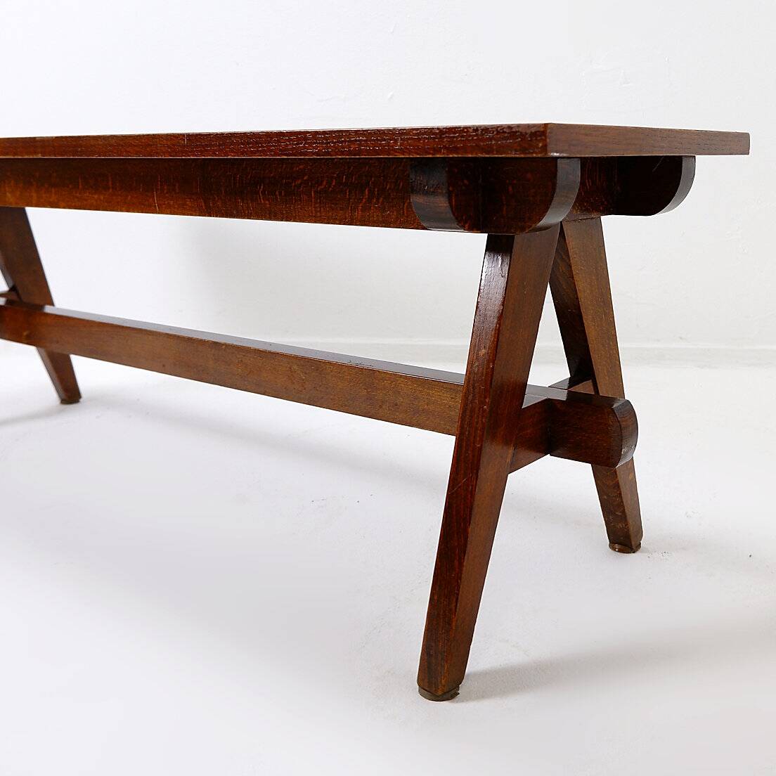 Pair of solid wood benches with compass feet