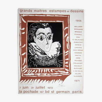 Ancienne affiche d’exposition « La dame à la collerette «, Pablo Picasso.