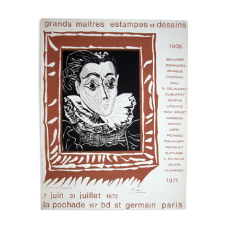 Ancienne affiche d’exposition « La dame à la collerette «, Pablo Picasso.