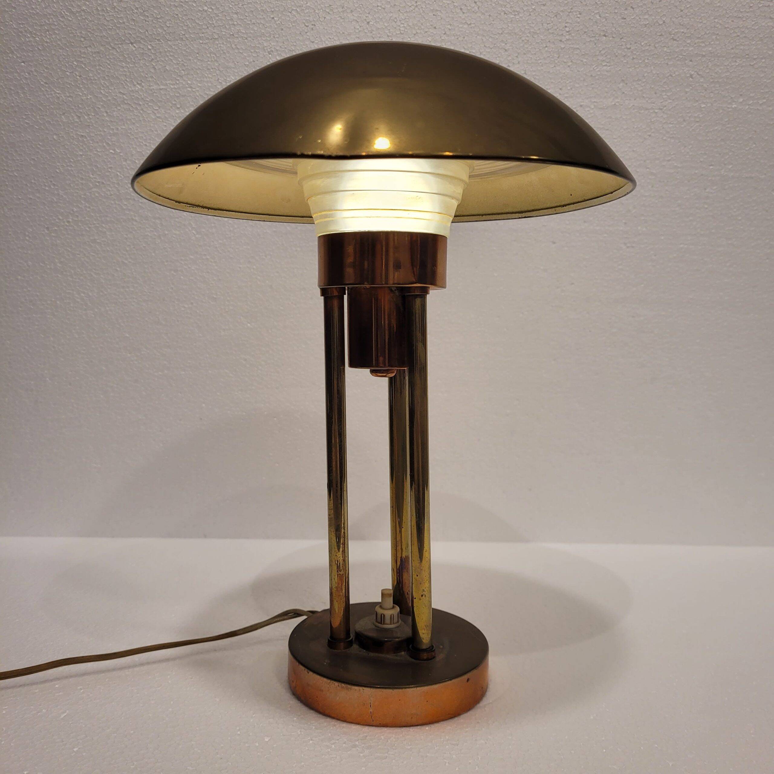 "Mushroom" table lamp, gilt brass, Claude-Paz Et Silva, Art Deco, 1930s – France