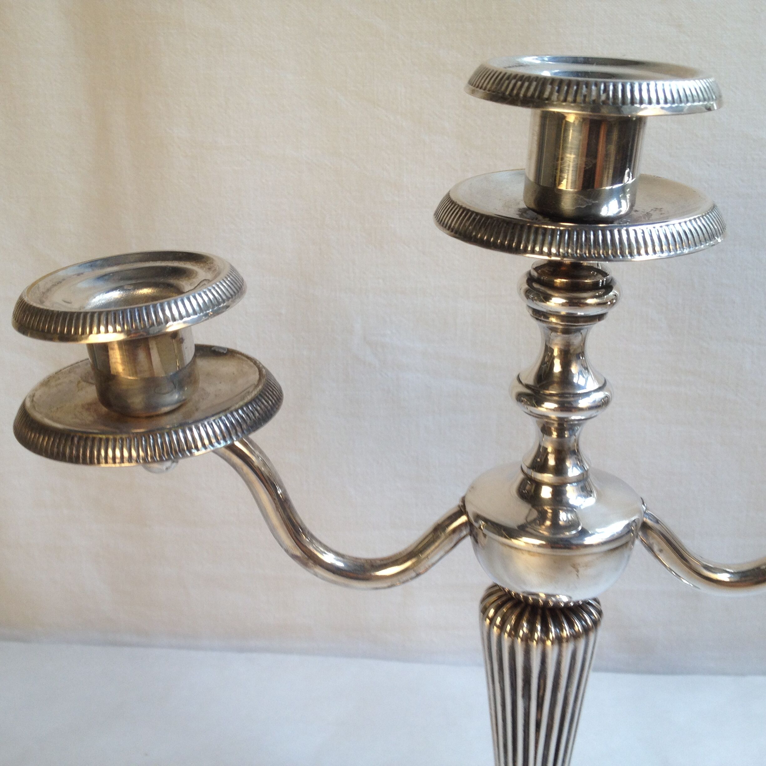 Candlestick with 3 burners in silver metal, Louis XVI style