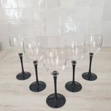 5 Luminarc black stem wine glasses