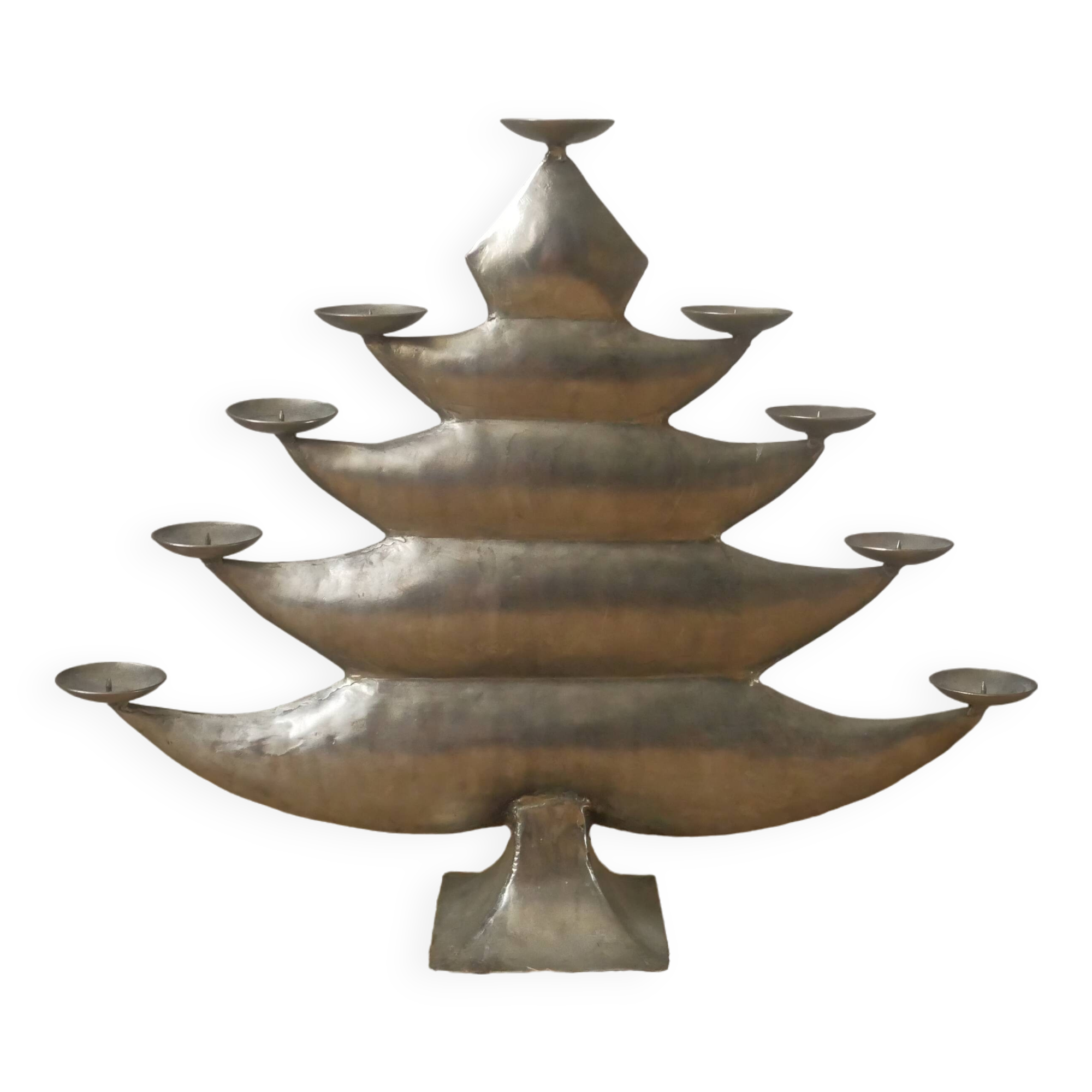 Aluminum candle holder handcrafted fir silver metal African art unique piece candlestick