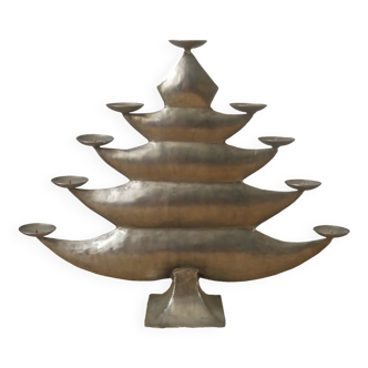 Aluminum candle holder handcrafted fir silver metal African art unique piece candlestick