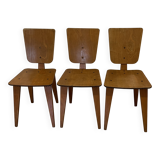 3 wooden chairs designed by André Sornay, 1960