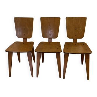 3 wooden chairs designed by André Sornay, 1960