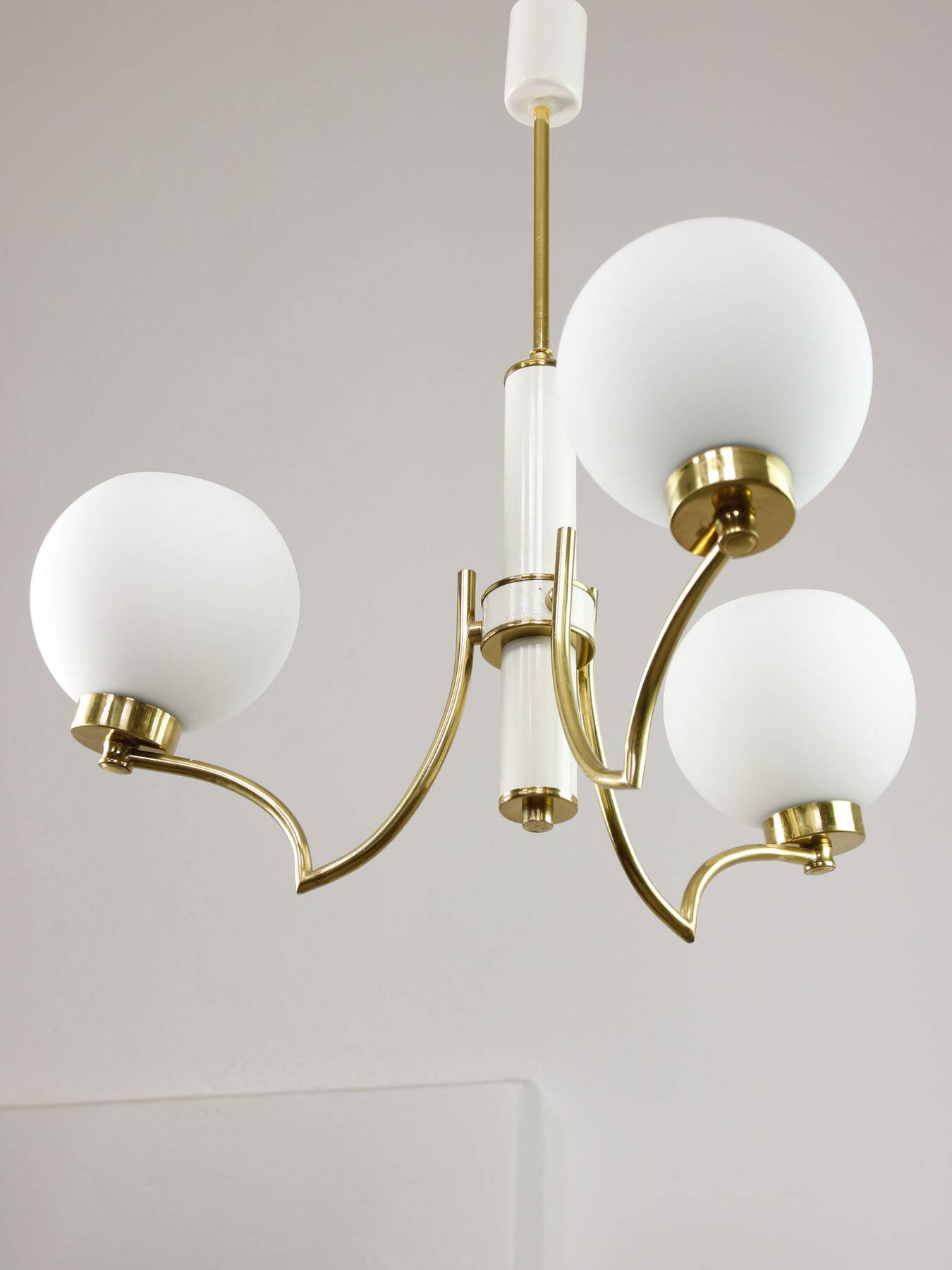 Mid-century Italian Brass and Opaline Chandelier