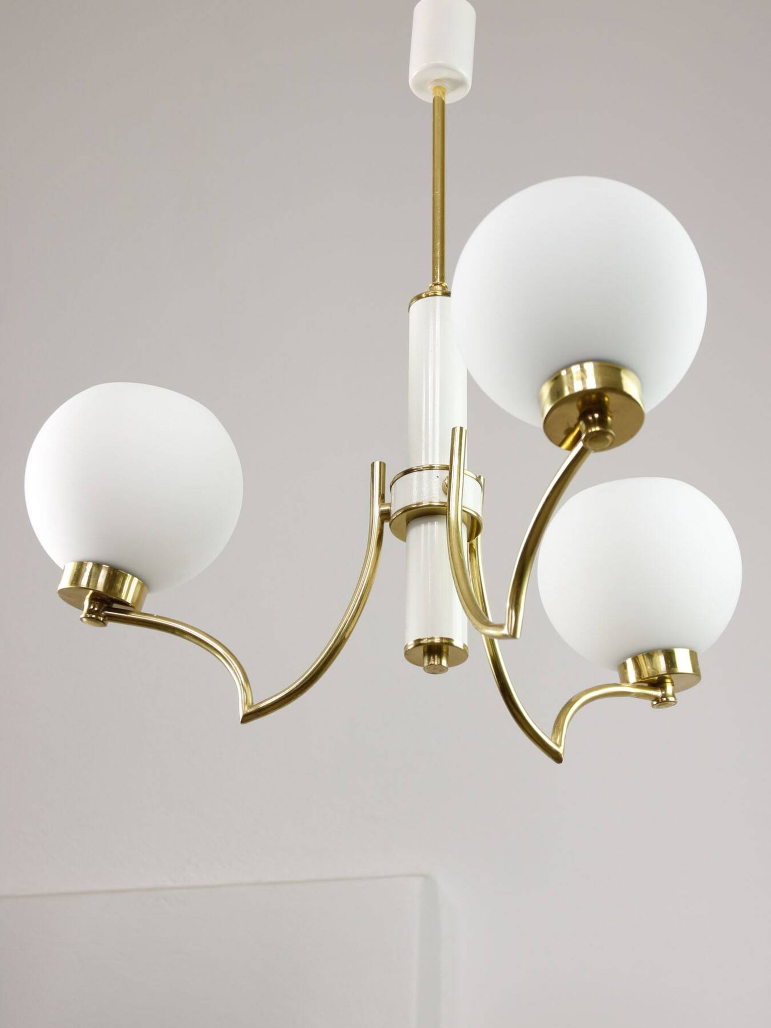 Mid-century Italian Brass and Opaline Chandelier