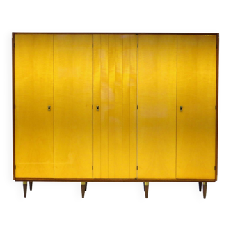 Vintage 5-door mid century design wardrobe in flame maple & teak, 1960s