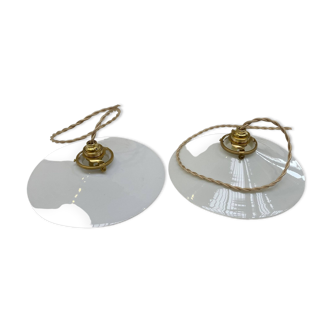 Pair of white opaline pendant lights