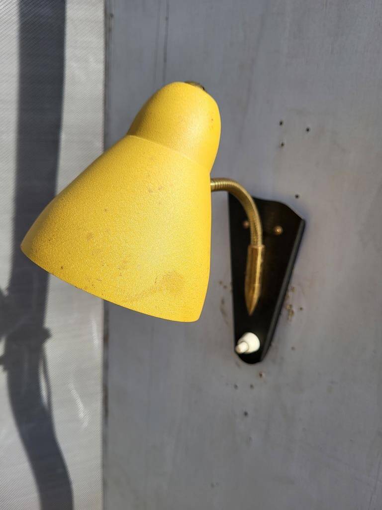 Yellow adjustable casserole wall light 1950