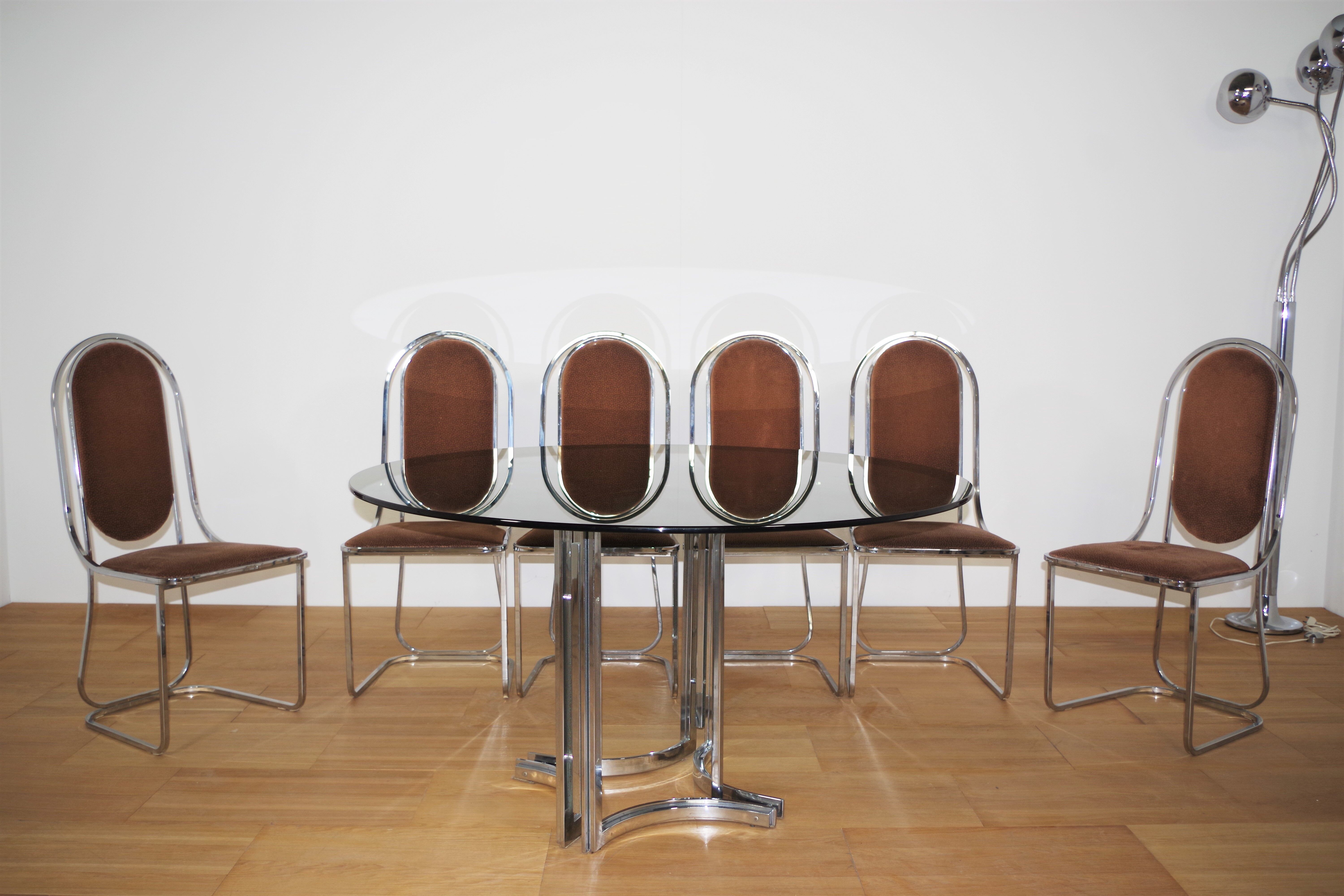 Dining room table and 6 chairs by Alessandro Alpizzi, 1970s, Set of 7