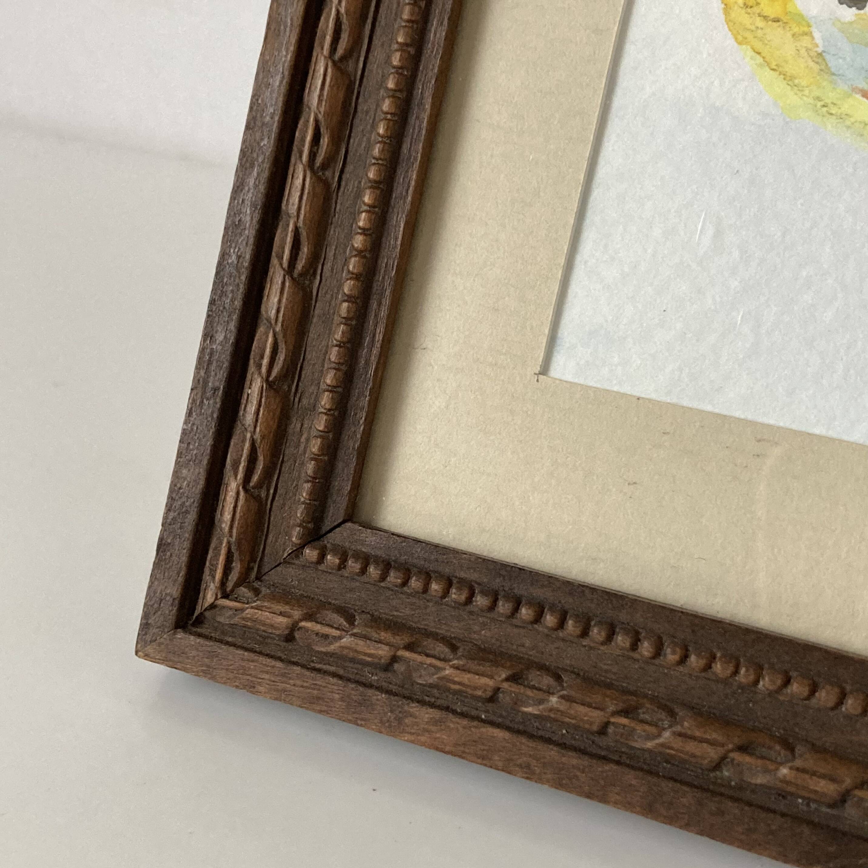 Watercolor painting of goldfish in a Louis XVI style wooden frame