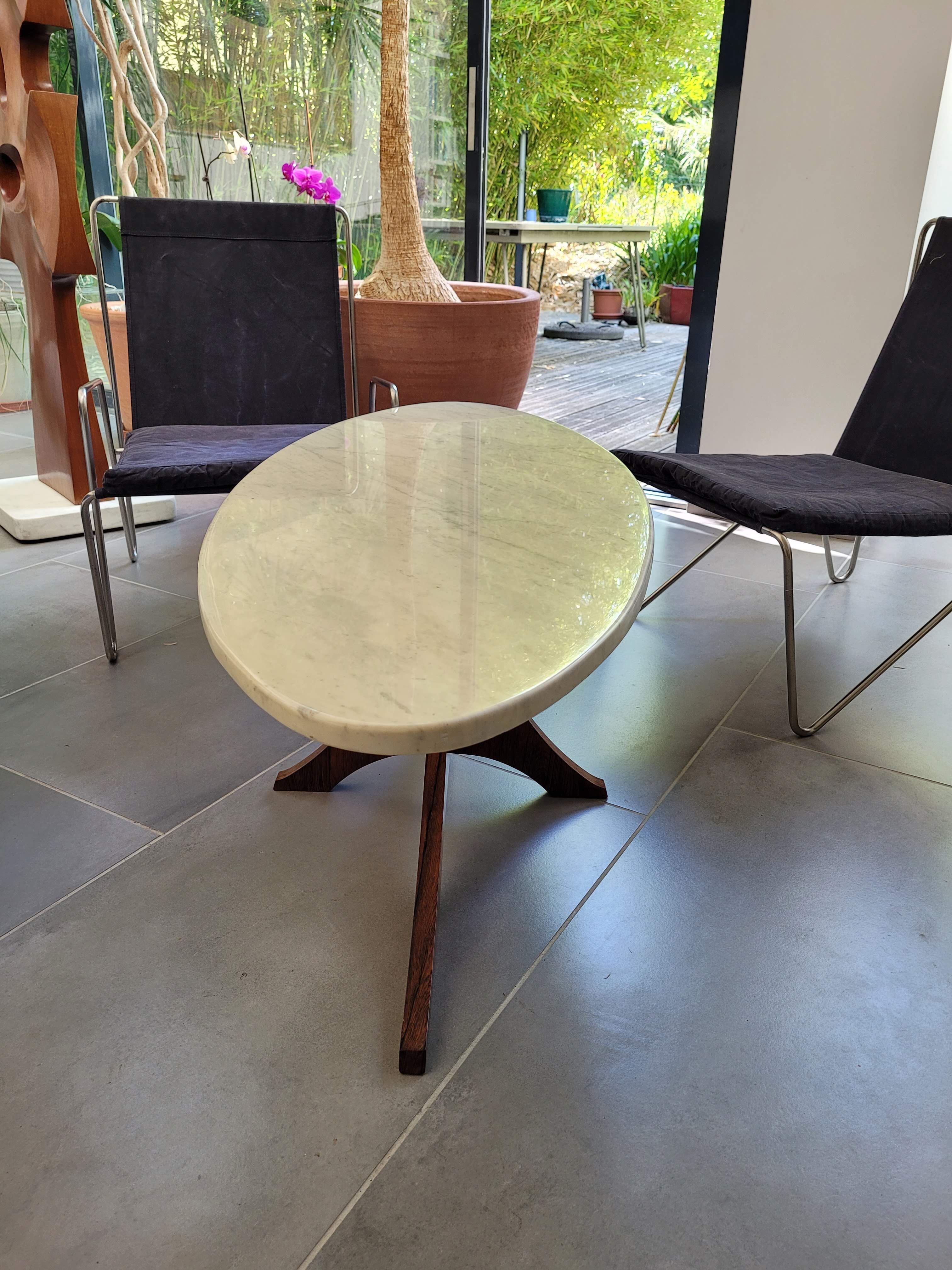 Marble coffee table and rosewood by Hugues Poignant