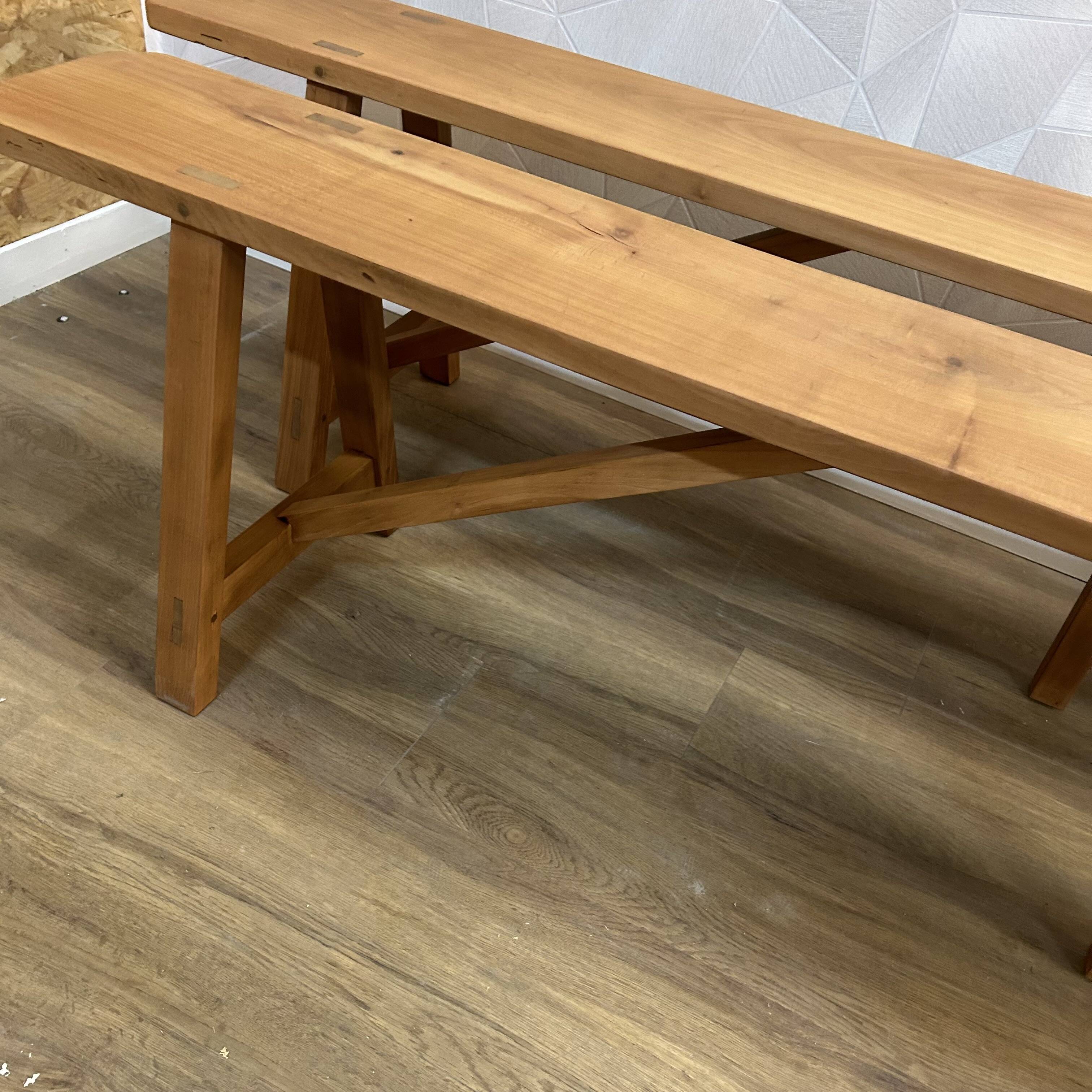 Pair of solid wood farm benches