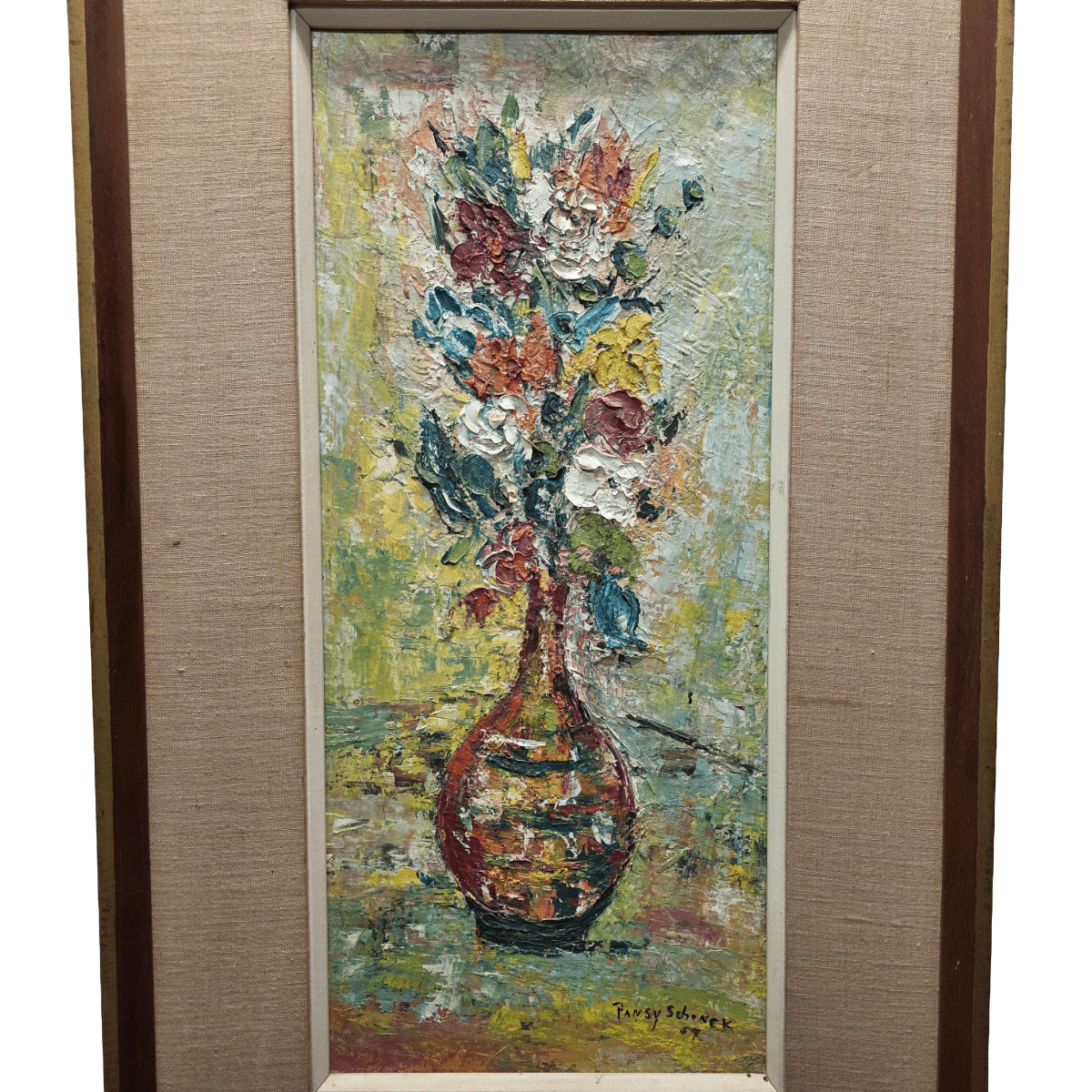 Vintage Flower Painting by Pansy Schenck, dated 1959