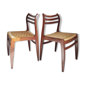 Paire de chaises scandinaves assise en corde tressée circa 1960