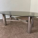 Chrome metal coffee table with smoked glass from the 70s