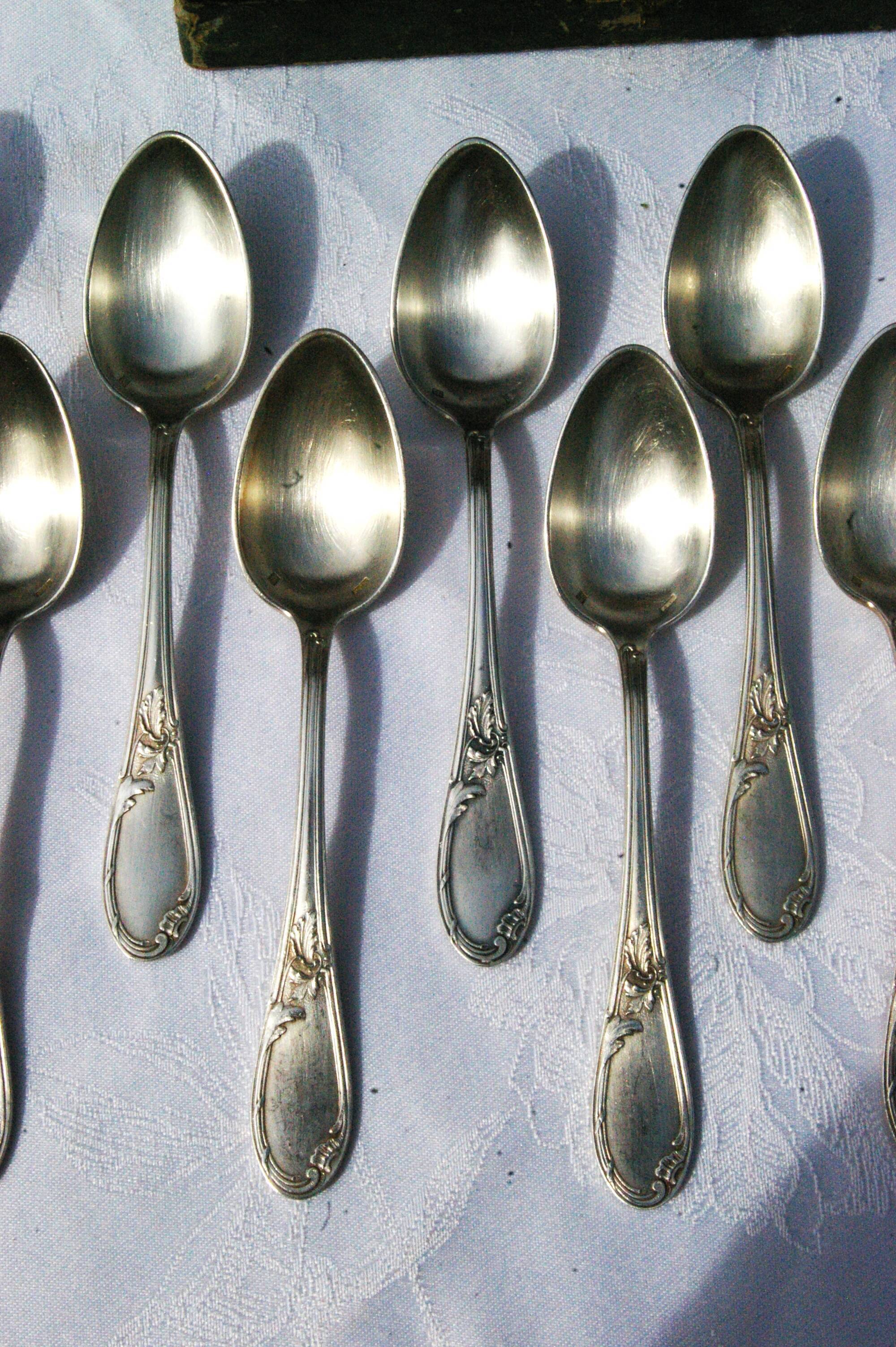 12 Apollo silver metal spoons in Transition Louis XV XVI style