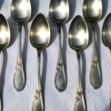 12 Apollo silver metal spoons in Transition Louis XV XVI style