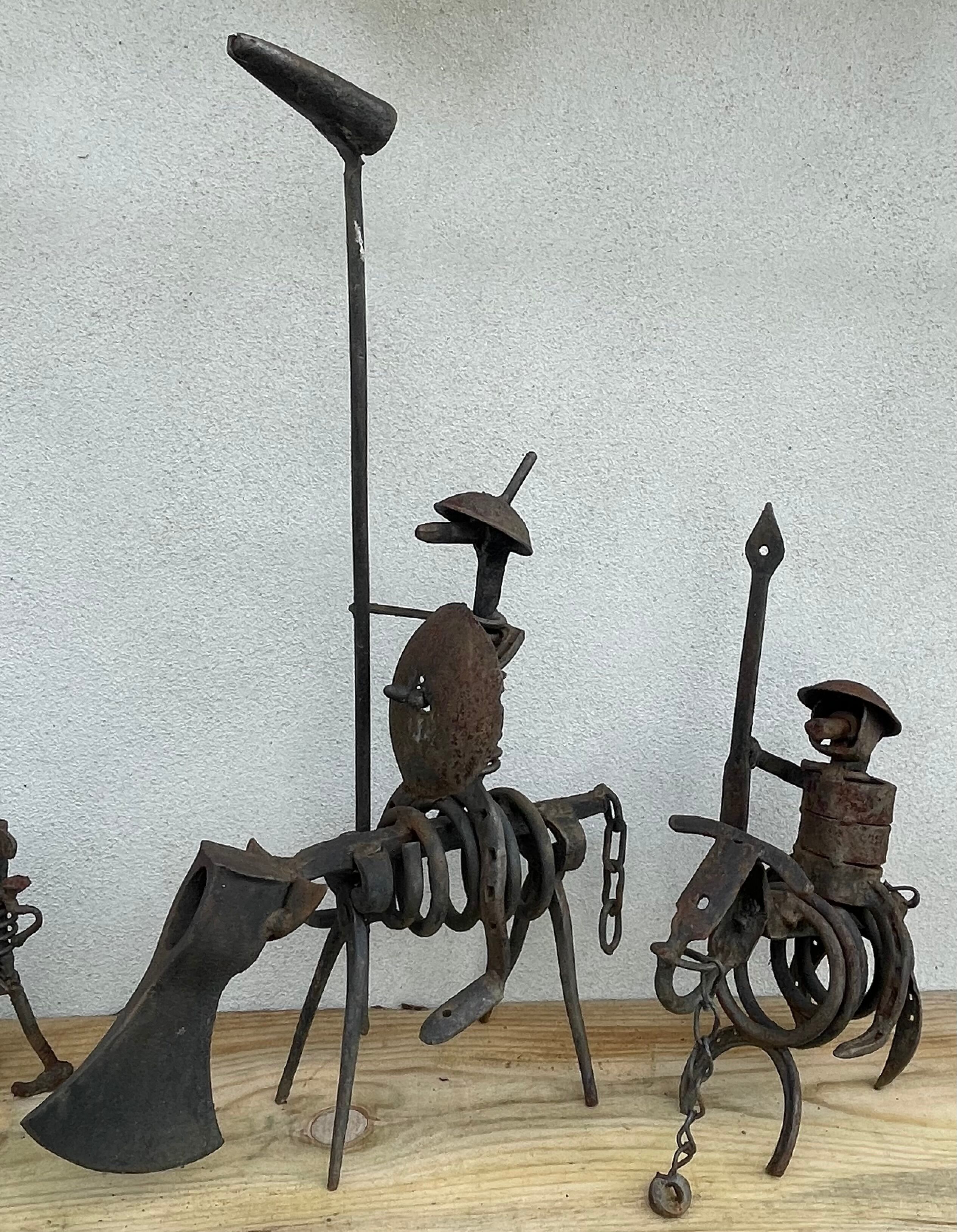 Vintage sculpture in recovered metal, La corrida and its actors