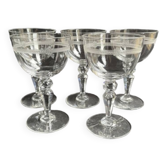 5 glasses in light blown, cut and guilloché crystal