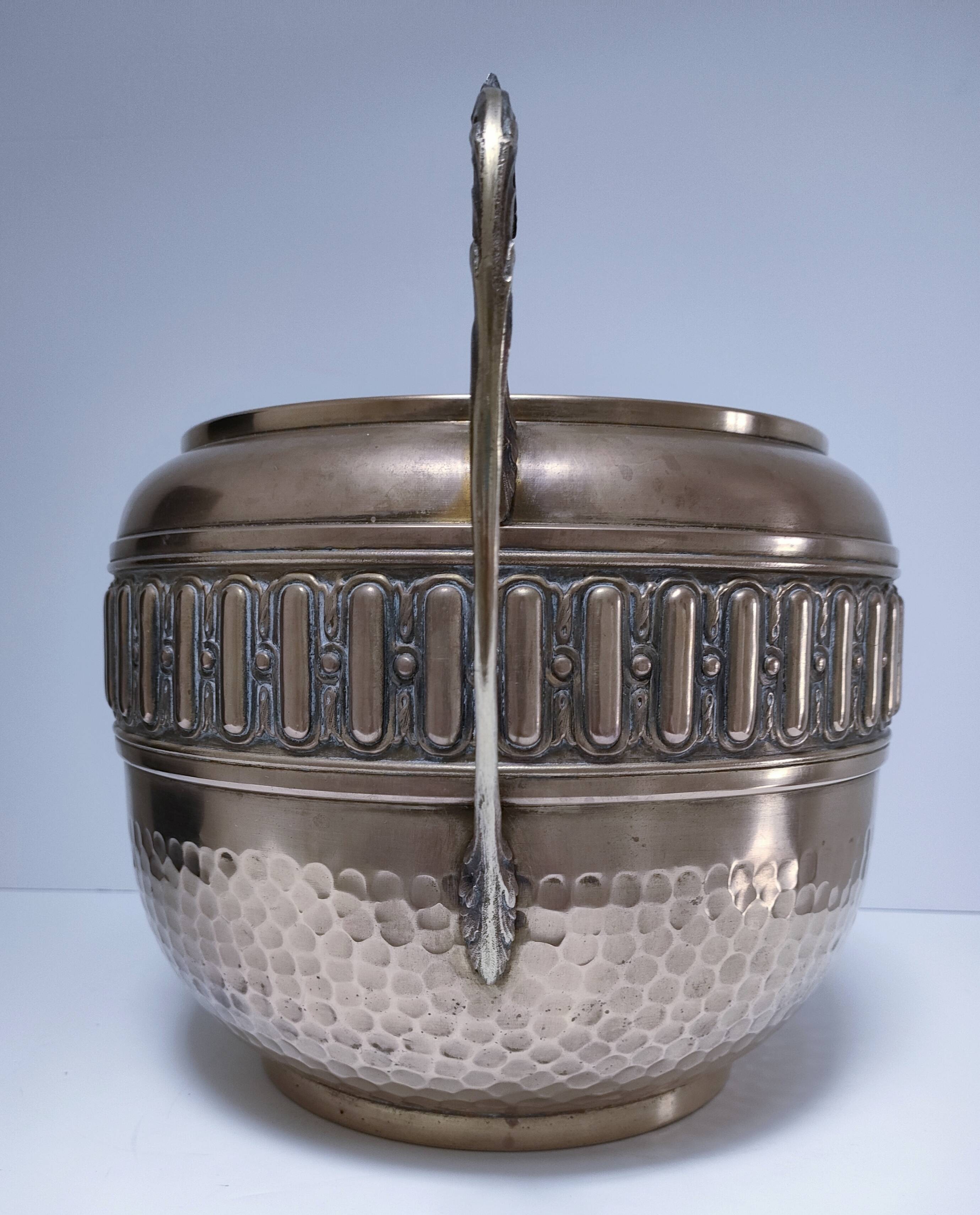 Large art deco stamped brass planter