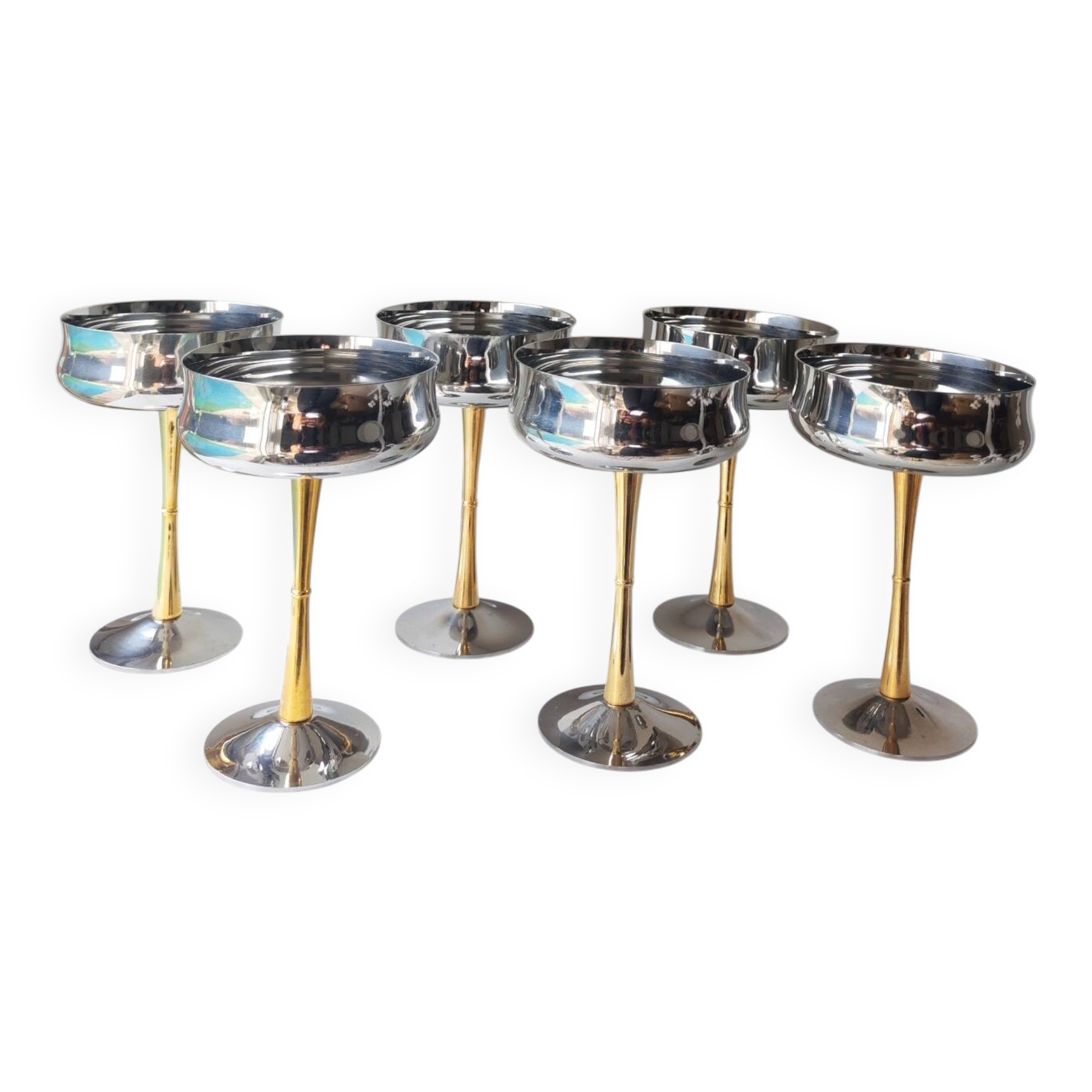 6 stainless steel chrome ice cream bowls