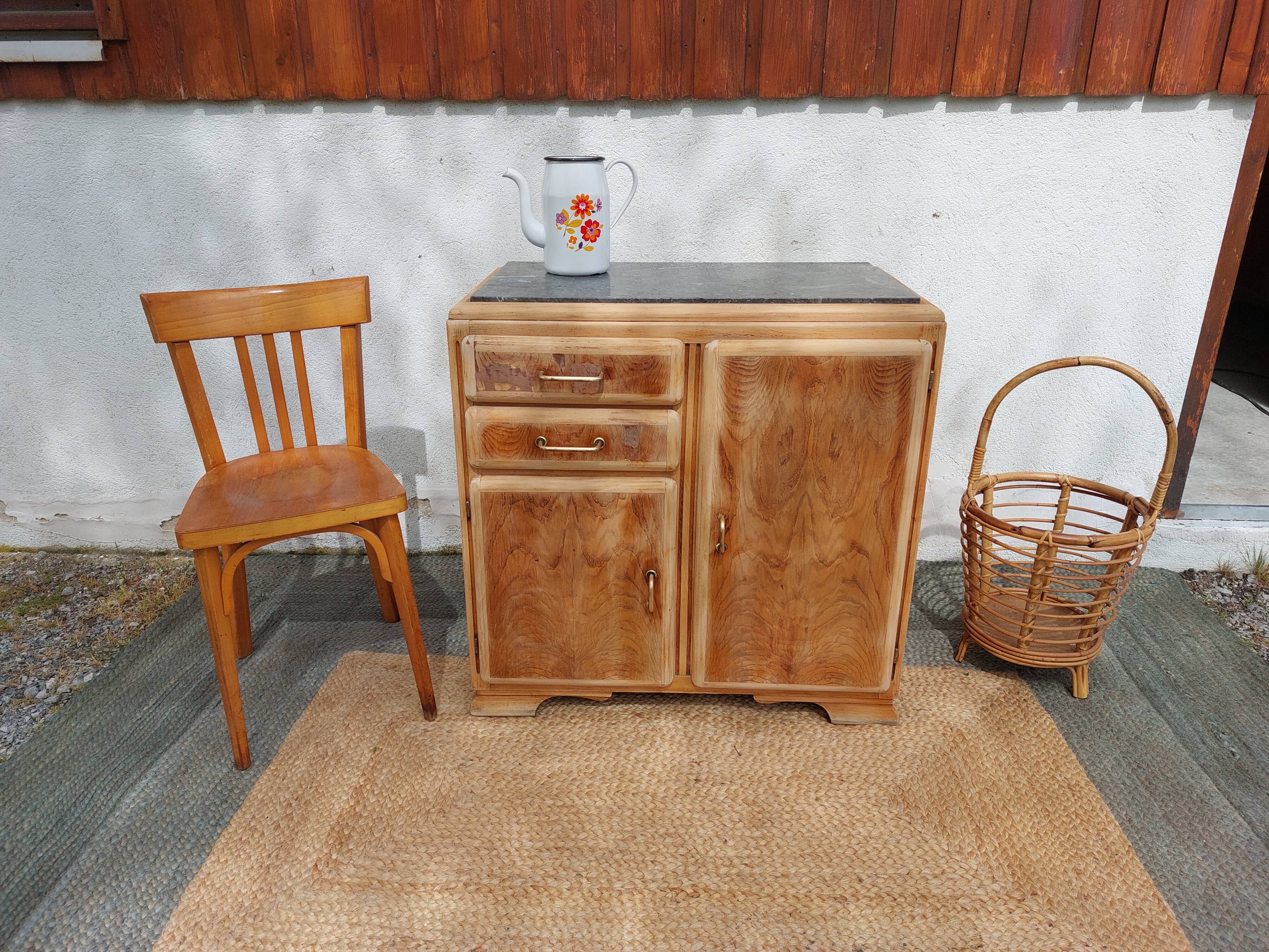 Mado buffet in wood, marble and copper, restored
