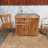 Mado buffet in wood, marble and copper, restored