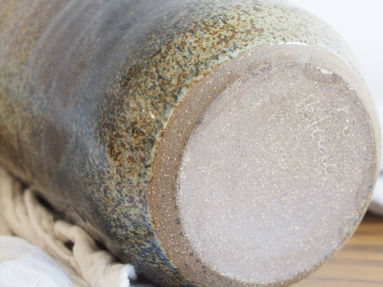 Enamelled stoneware vase or bottle signed Hélène