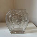 Moulded glass vase with Cubist portrait decoration, modern, 1970.