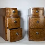 Pair of Art Deco bedside tables in elm burl veneer