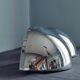 Pair of vintage chromed metal half-moon wall lamp