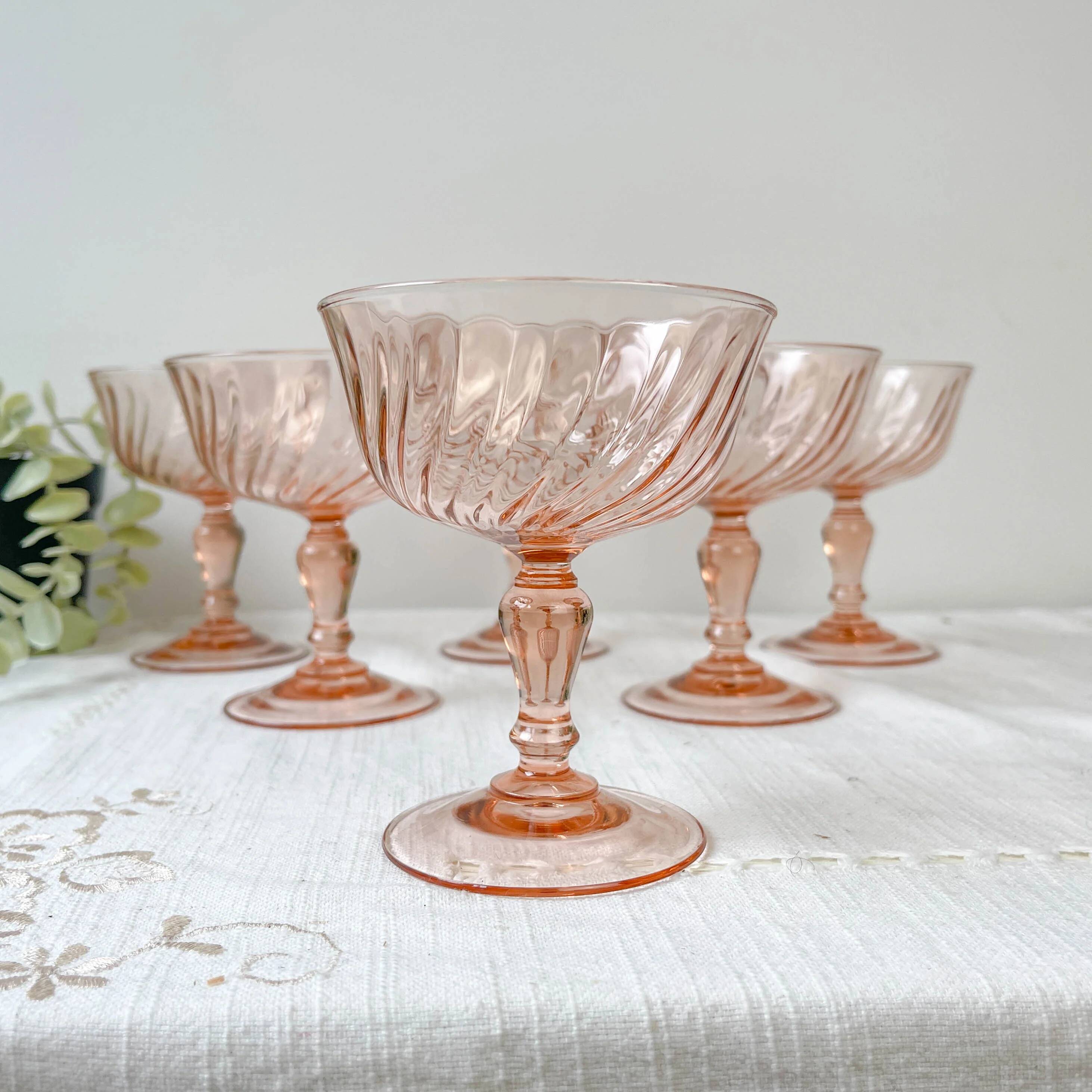 6 vintage pink glass bowls “Rosaline” Arcoroc Luminarc – French depression glass – Antique tableware made in France