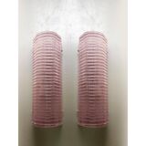 Ensemble de deux appliques murales contemporaines rectangulaires en verre de Murano rose et diamanté