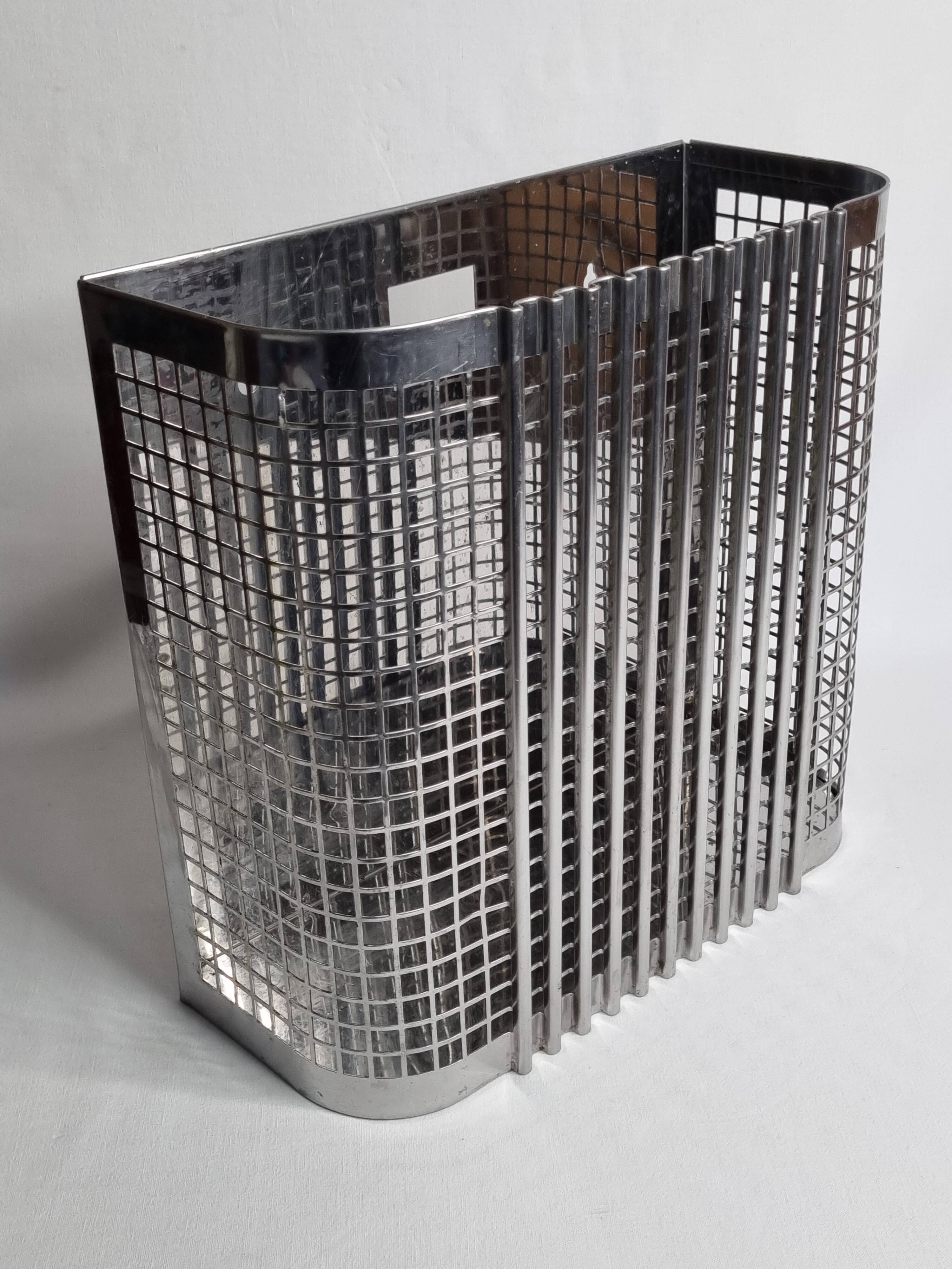 Chromed steel industrial wall paper basket, 60s