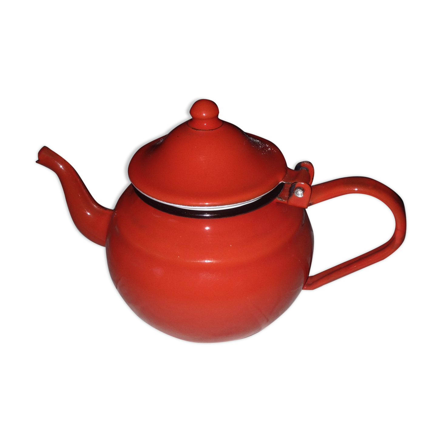 Small red metal teapot