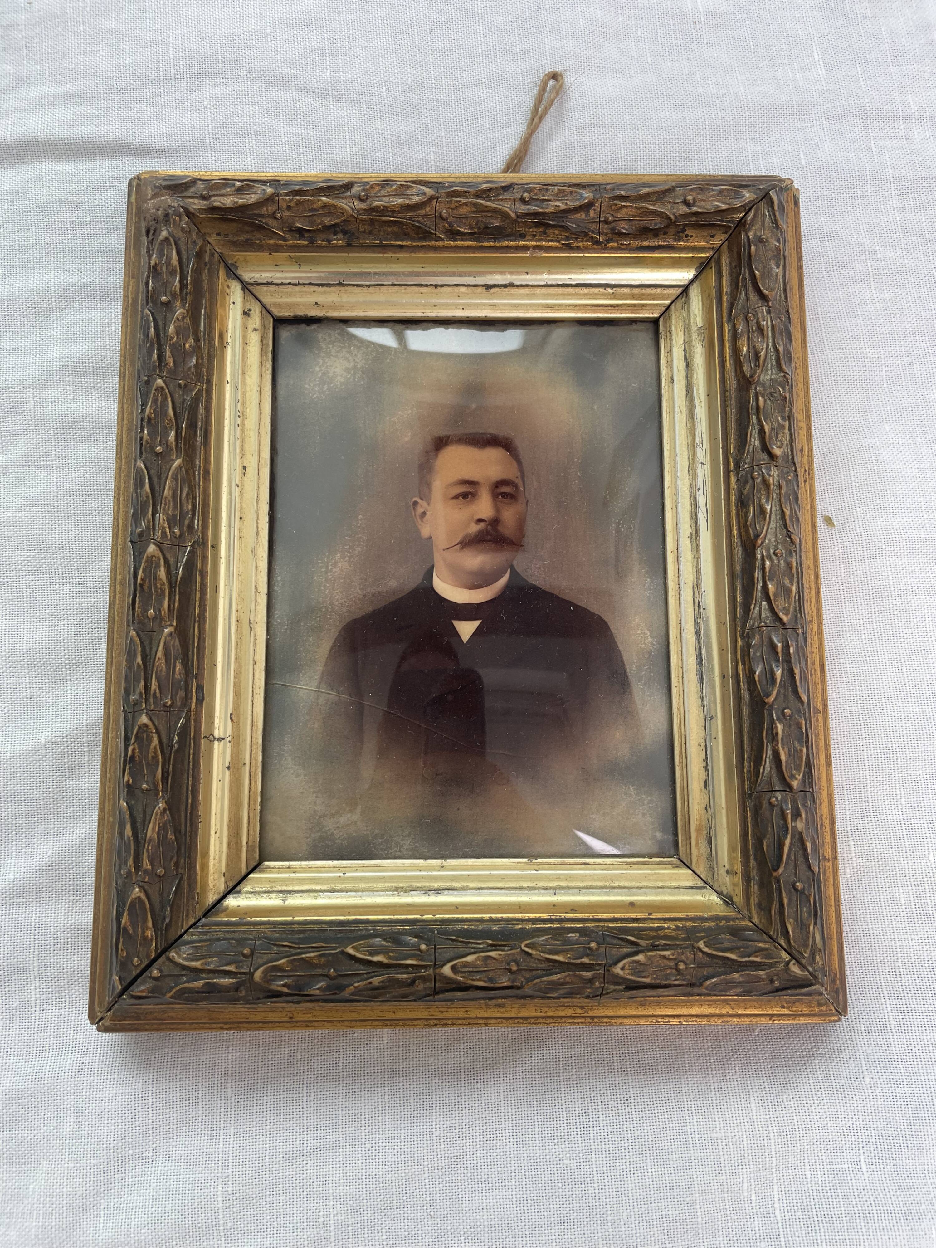 Portrait, photograph, ambrotype, hand painted, 19th century, signed EV, dated 1881, curved glass