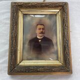 Portrait, photographie, ambrotype, peint à la main, XIXème, signé EV, daté 1881, verre bombé