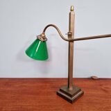 Bronze desk lamp with a green opaline conical shade, 1920.
