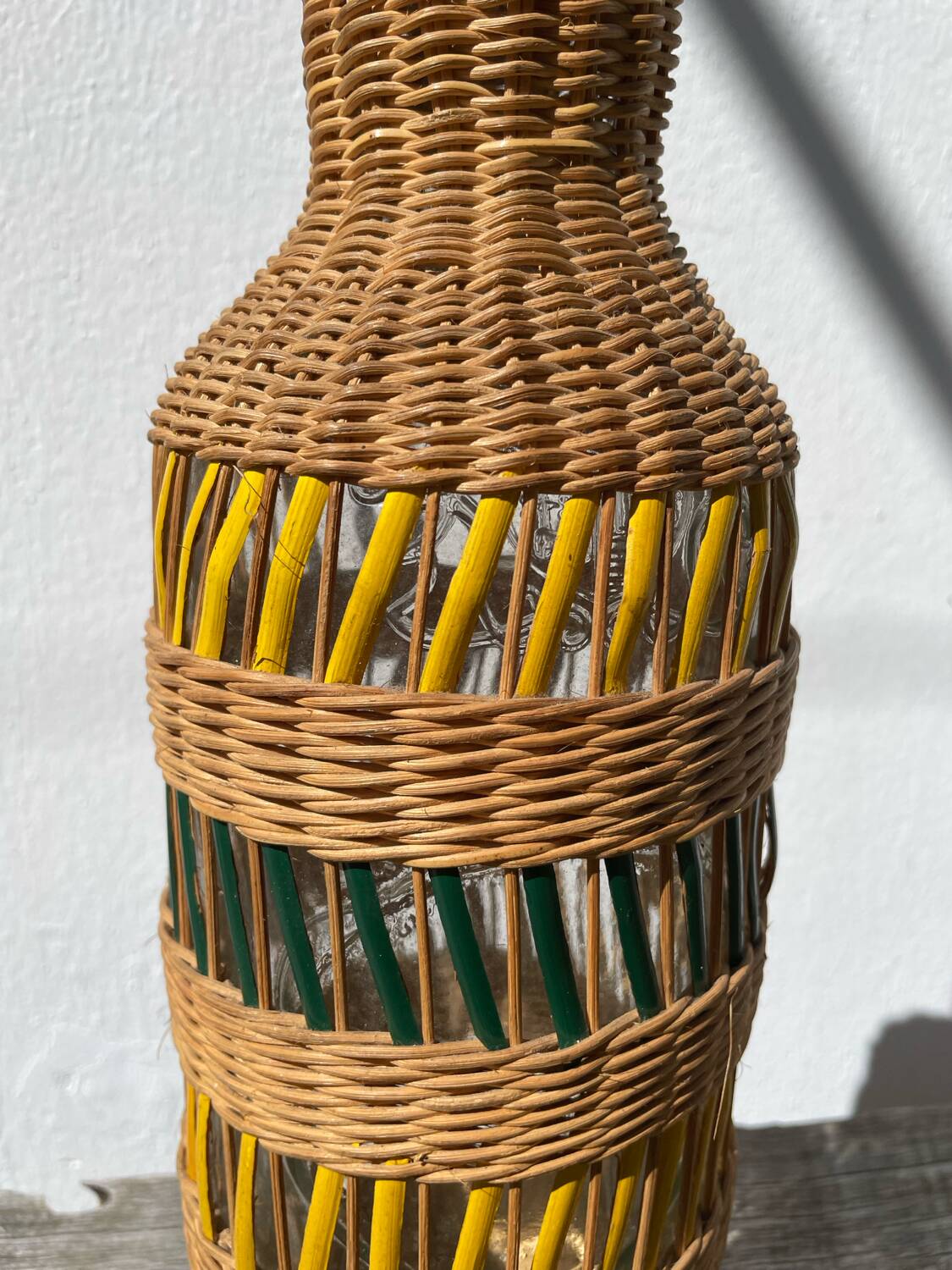 Large vintage woven rattan vase 1960s