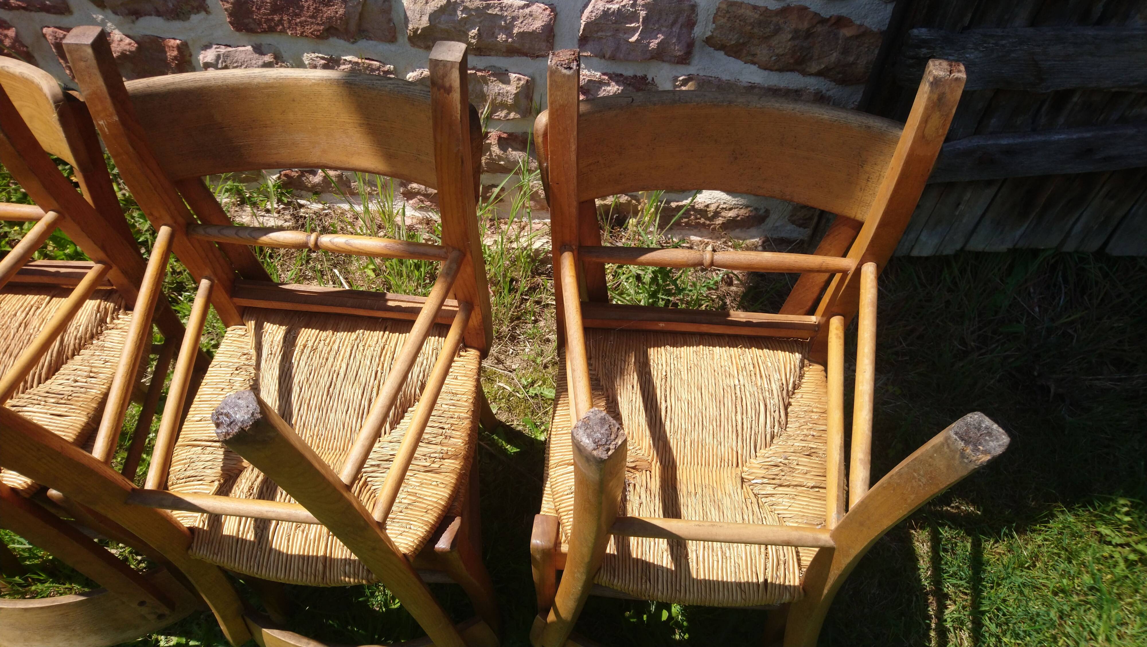 6 straw and beech bistro chairs
