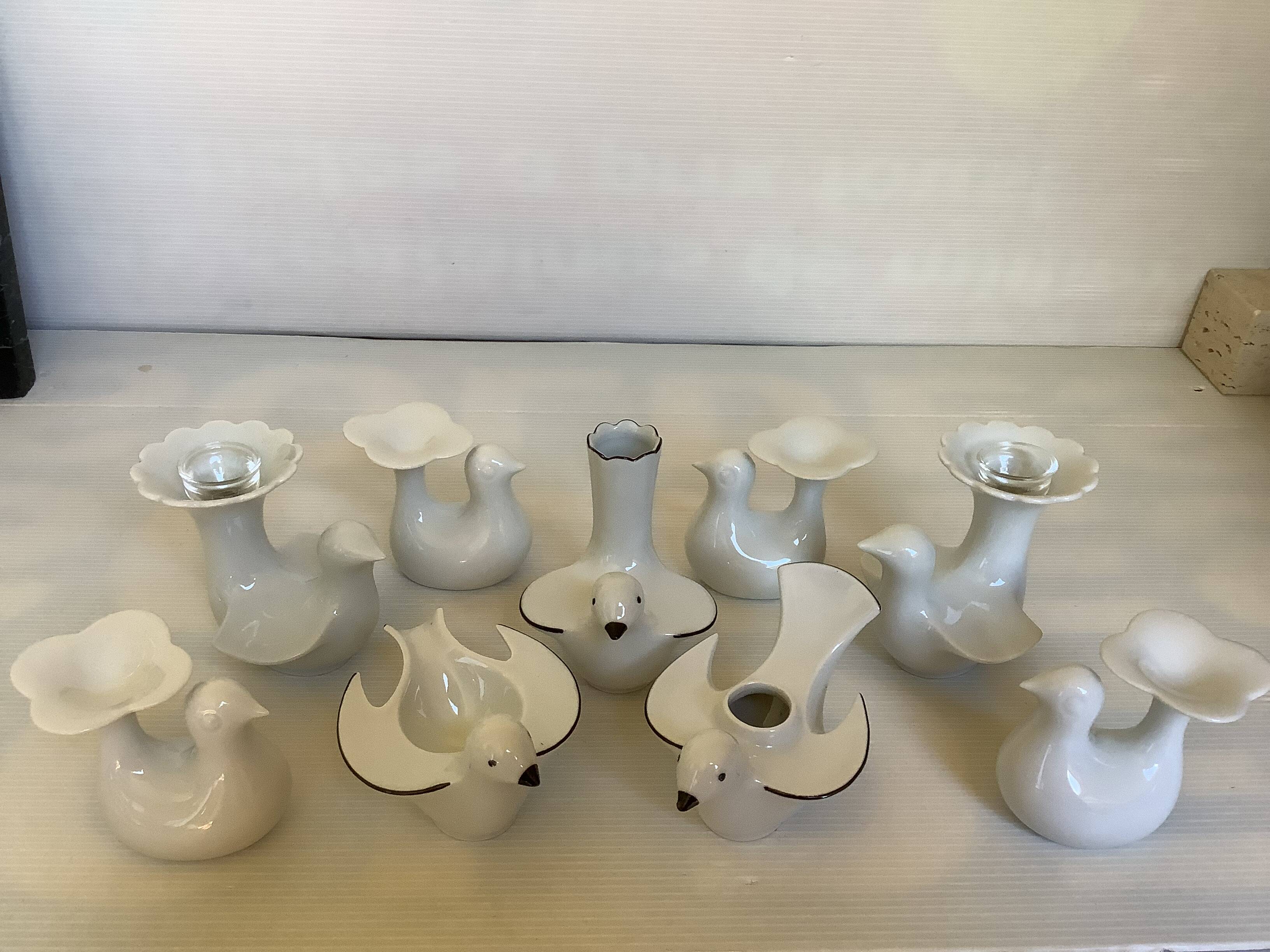Eight bird candlesticks from Bavaria and Arzberg, Germany