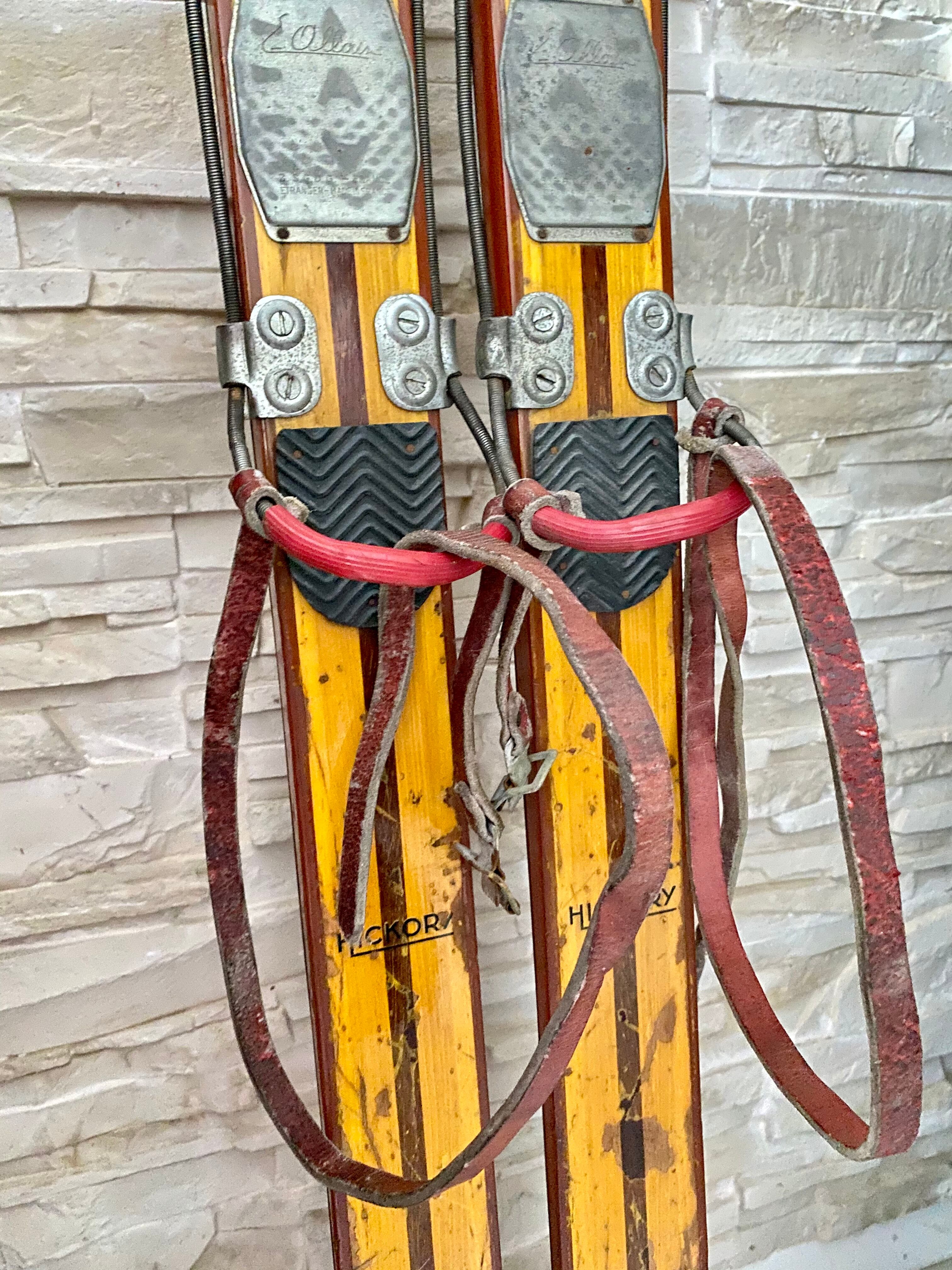 Vintage wooden Rossignol Hickory ski pair