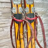 Vintage wooden Rossignol Hickory ski pair