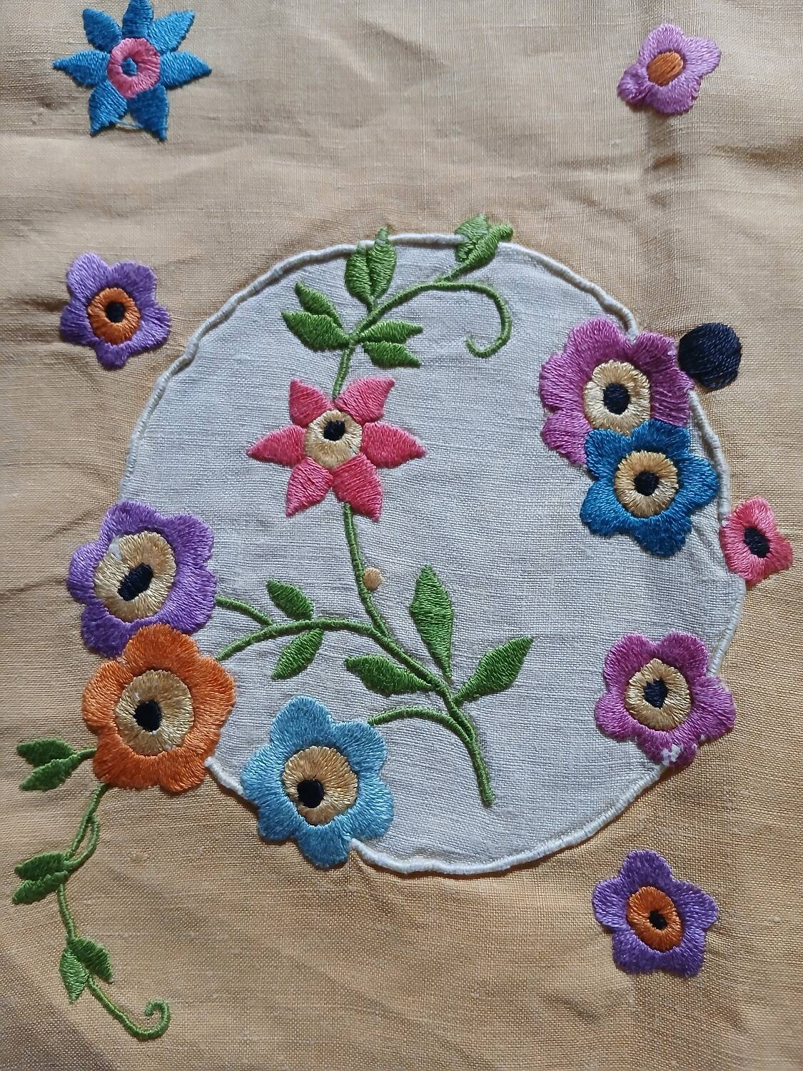 Small antique embroidered tea tablecloth