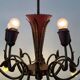 Large Burgundy brass chandelier with 15 arms, 1950, Italy
