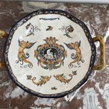 Antique, flat, bowler cup, centerpiece, Gien earthenware, nineteenth century, Renaissance décor